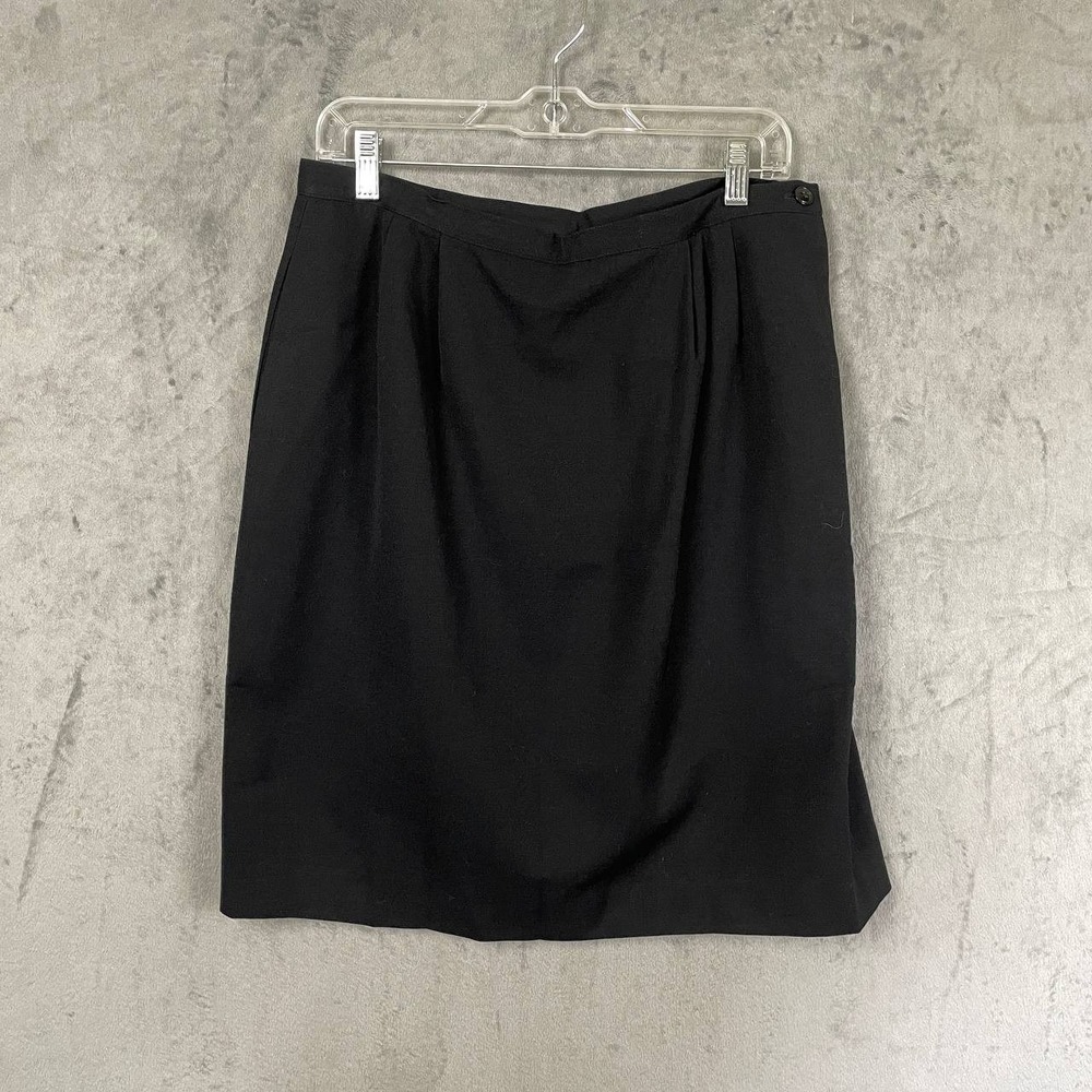 Vintage 100% Wool Black Pencil Skirt Size 14 Knee Length Pleated Career